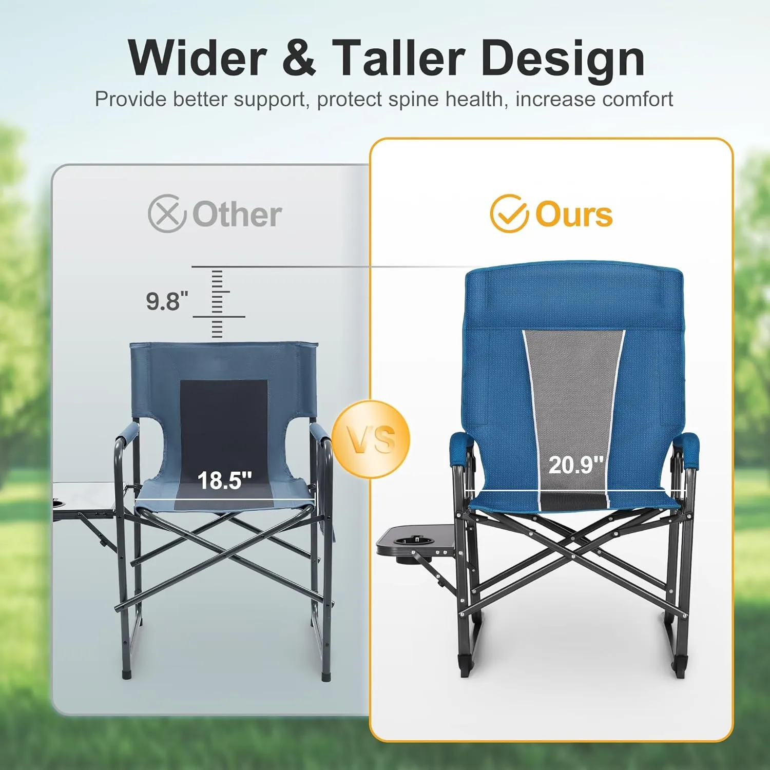 LET'S CAMP Oversized Reclining Director Chair 43.7" High Back with Side Table,Heavy Duty Camping Chair for Adults,Supports Up to 300lbs