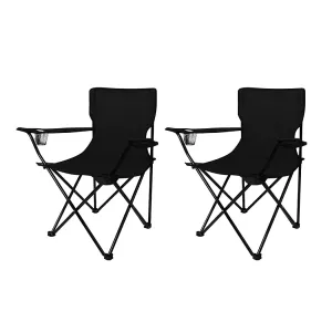 Levede 2Pcs Camping Chairs Folding Arm Black-WA_Rural