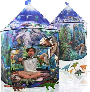 LimitlessFunN Dinosaur Pop Up Kids Play Tent | Includes Star Lights & Carrying Case |, Children Indoor Castle Playhouse for Boys, Toddlers, 41" D x 41" W x 53" H