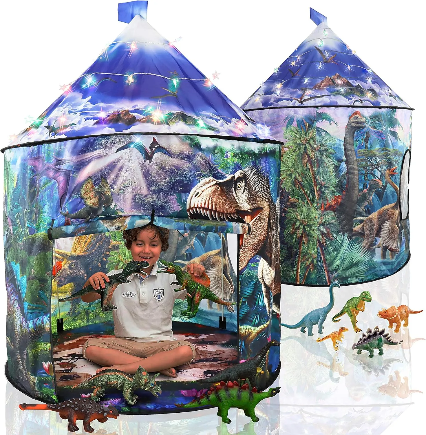 LimitlessFunN Dinosaur Pop Up Kids Play Tent | Includes Star Lights & Carrying Case |, Children Indoor Castle Playhouse for Boys, Toddlers, 41" D x 41" W x 53" H
