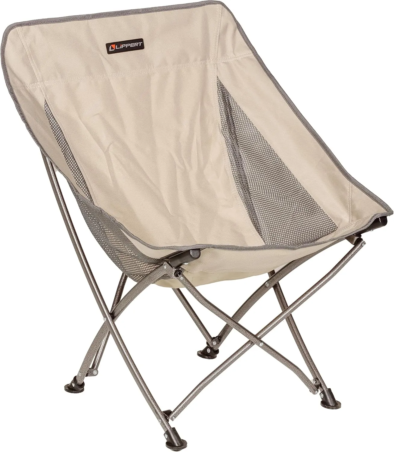 Lippert Baja Compact Folding Camping Chair, Sand 600-Denier Polyester Fabric, Breathable Mesh Sides, Fold-up Steel Frame, Innovative Scoop Design for Ultimate Comfort - 2022120582