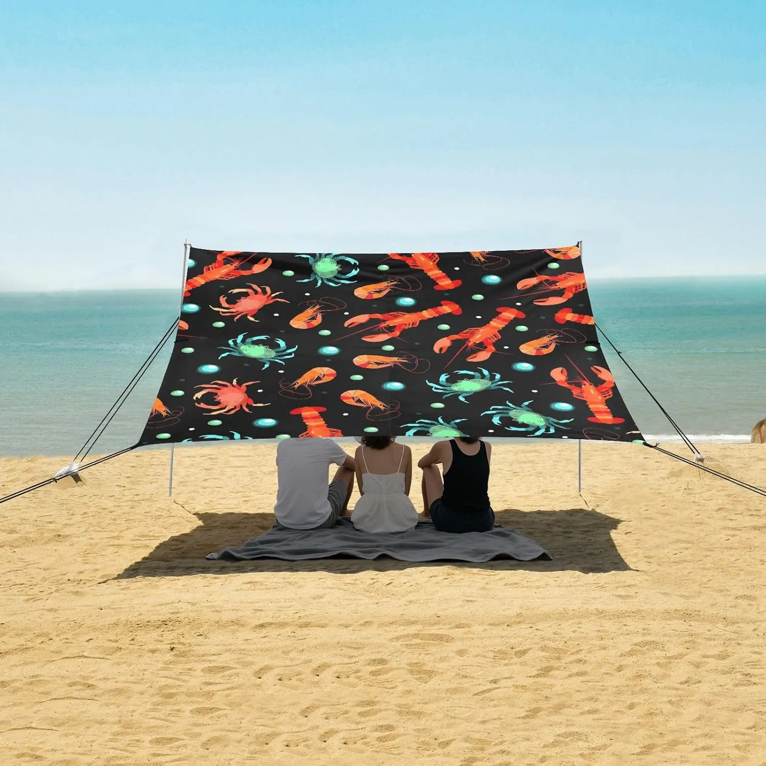 Lobsters Beach Camping Tent Sun Shelter for Whole Family, Sea Animals Beach Shade Canopy with UPF50  UV Protection,Easy Set Up and Carry,Outdoor Shade for Trips, Fishing, Backyard Fun Picnics