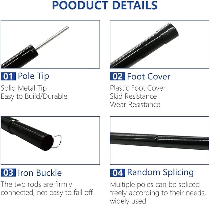 Long Leaf Tent Poles,Adjustable Steel Rods for Camping Tarps,Backpacking,Shelters,Portable Tarp Poles Rods-2 Pack