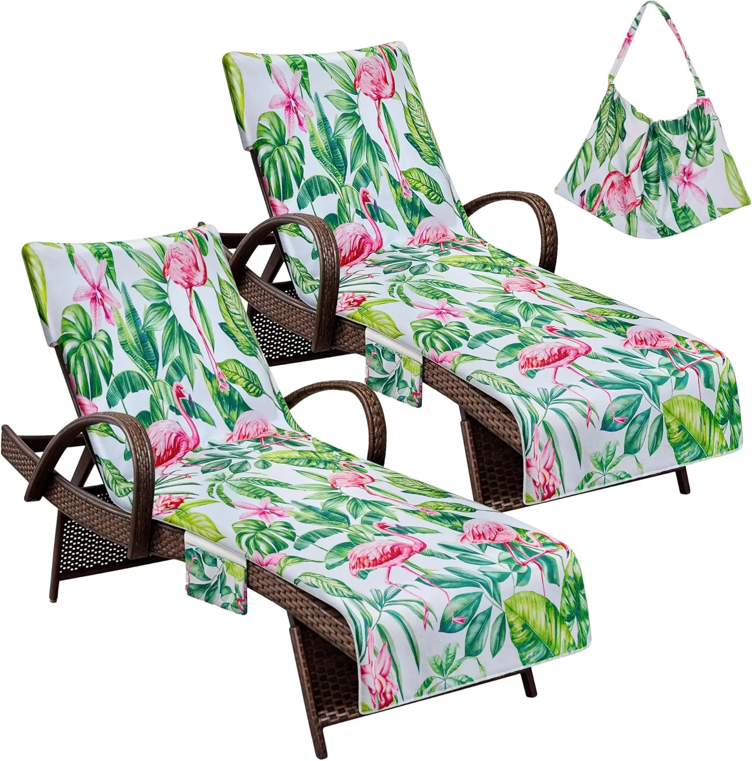 Lounge Chair Towel Cover Pack of 2, Chaise Lounge Cover Soft & Absorbent Microfiber Towel Beach Chair Cover for Pool Garden Outdoor, 83" X 29" (Flamingo)