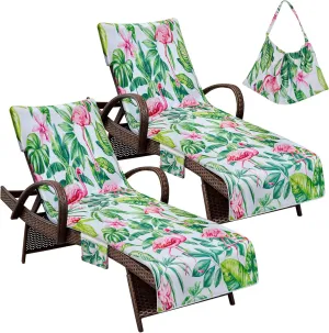 Lounge Chair Towel Cover Pack of 2, Chaise Lounge Cover Soft & Absorbent Microfiber Towel Beach Chair Cover for Pool Garden Outdoor, 83" X 29" (Flamingo)
