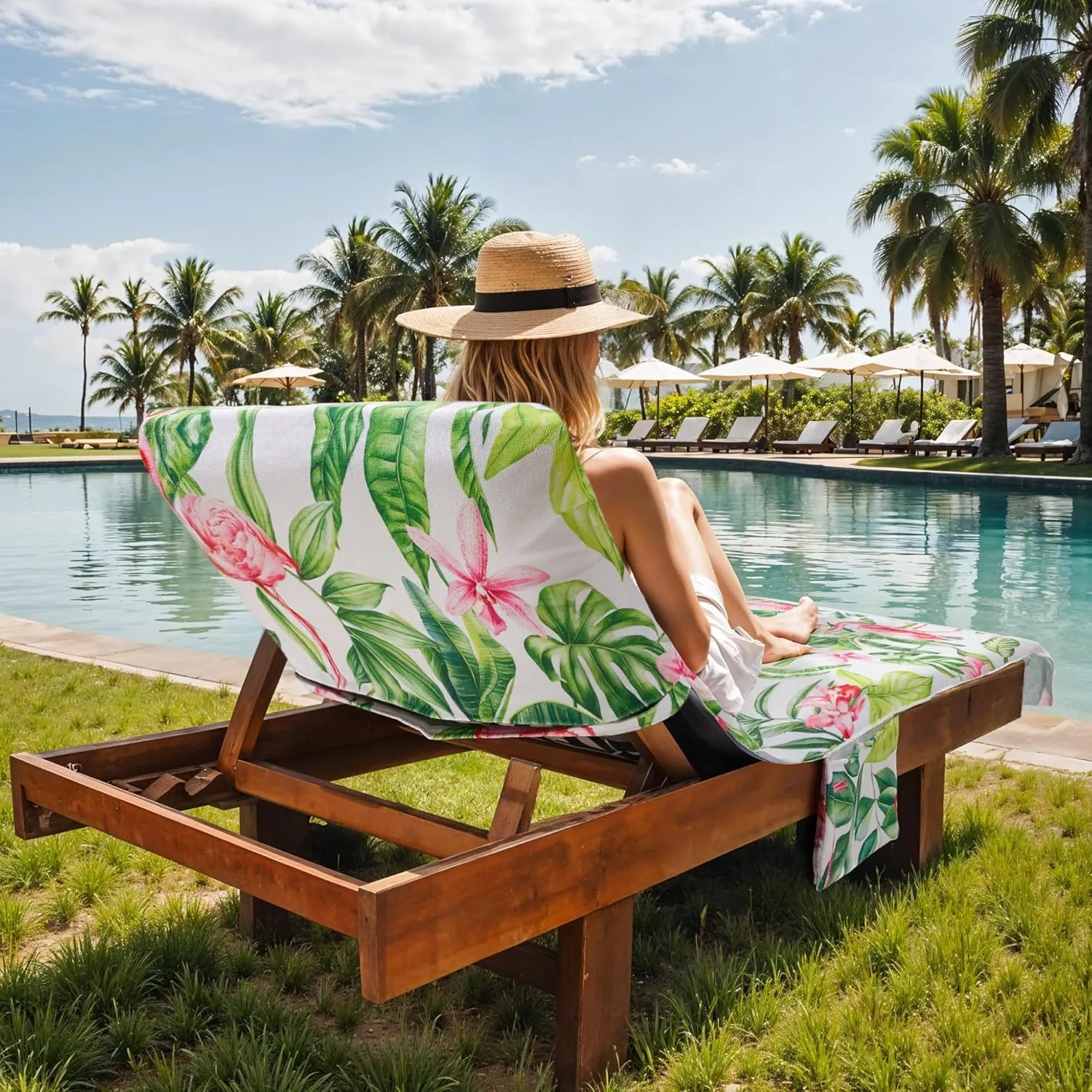 Lounge Chair Towel Cover Pack of 2, Chaise Lounge Cover Soft & Absorbent Microfiber Towel Beach Chair Cover for Pool Garden Outdoor, 83" X 29" (Flamingo)