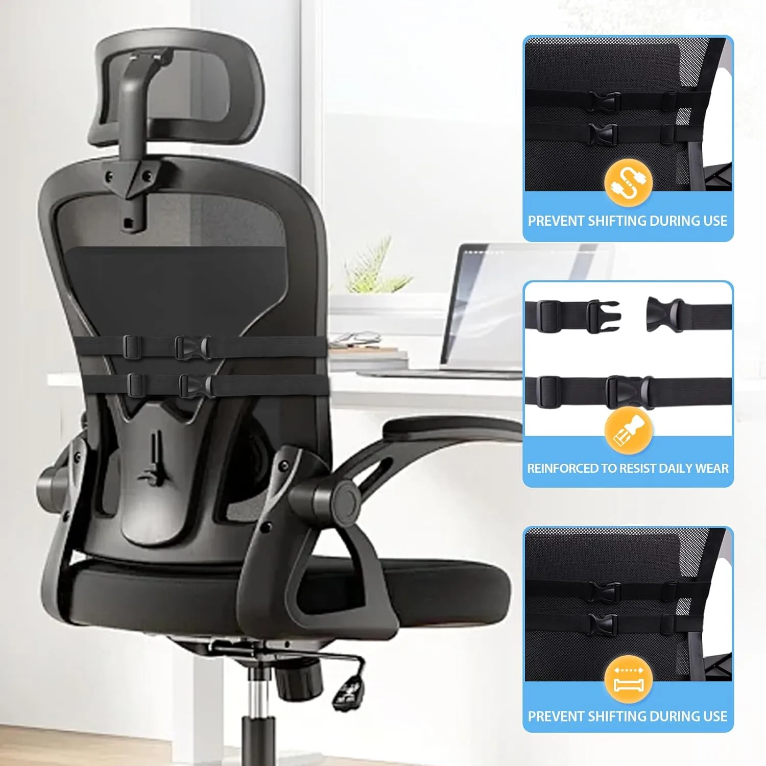 Lumbar Support Pillow for Office Chair, Car Seats and Home Desks, Ergonomic Back Support with Double Adjustable Straps, Machine Washable Cover, Gray