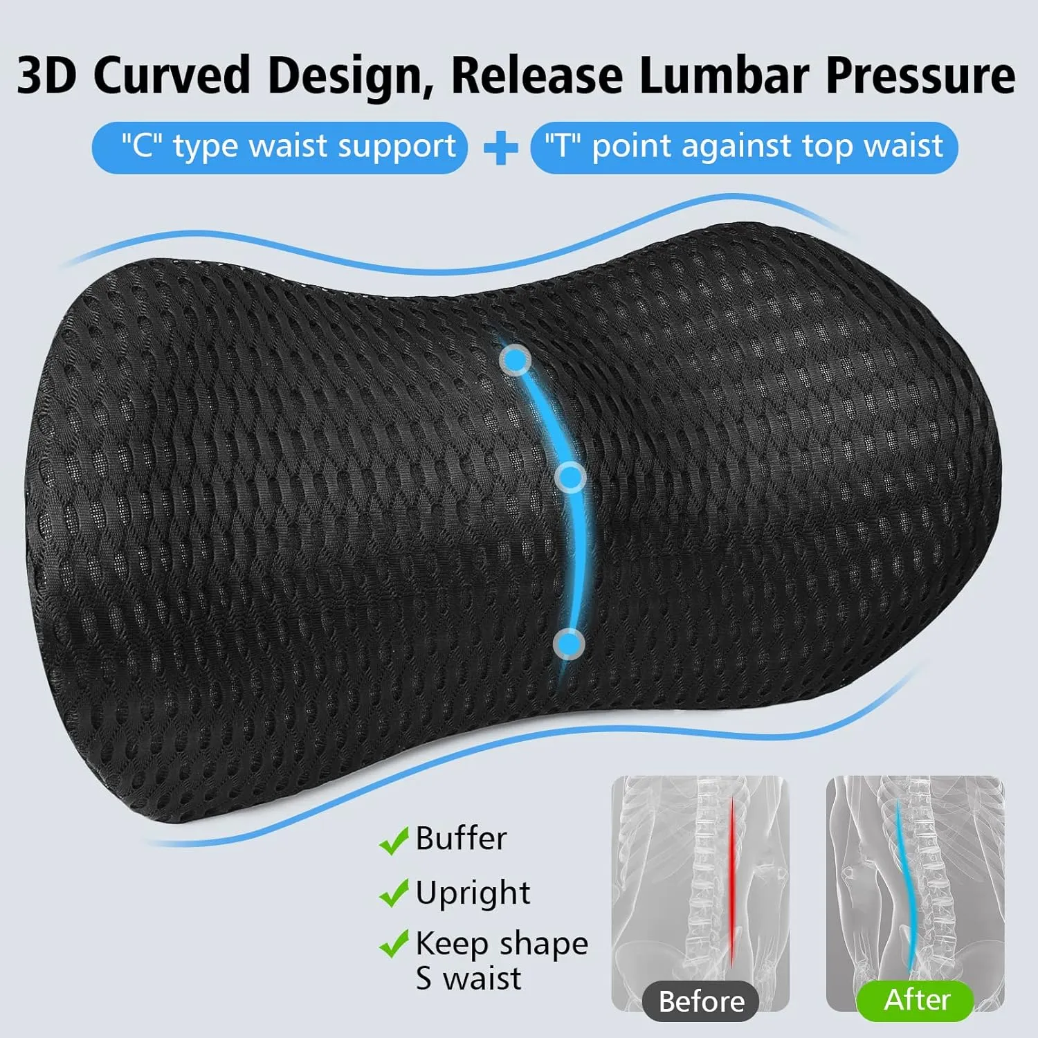 Lumbar Support Pillow for Office Chair,Car Seat Lower Back Support Memory Foam,Lower Back Pain Relief Lumbar Pillow for Sleeping Rest,Travel,Couch