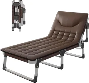 Luxury Folding Camping Cots with Extra Wide 5-Position Backrest Adjustment Sleeping Cot Bed with Mattress Single Guest Bed