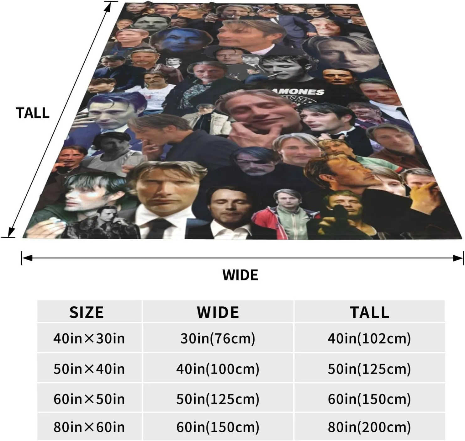 Mads Mikkelsen Blanket Flannel Fleece Printed Throw Blankets Ultra Soft Micro Warm Blanket for All Season Bedding Chair Sofa Couch Bed 50"x40"