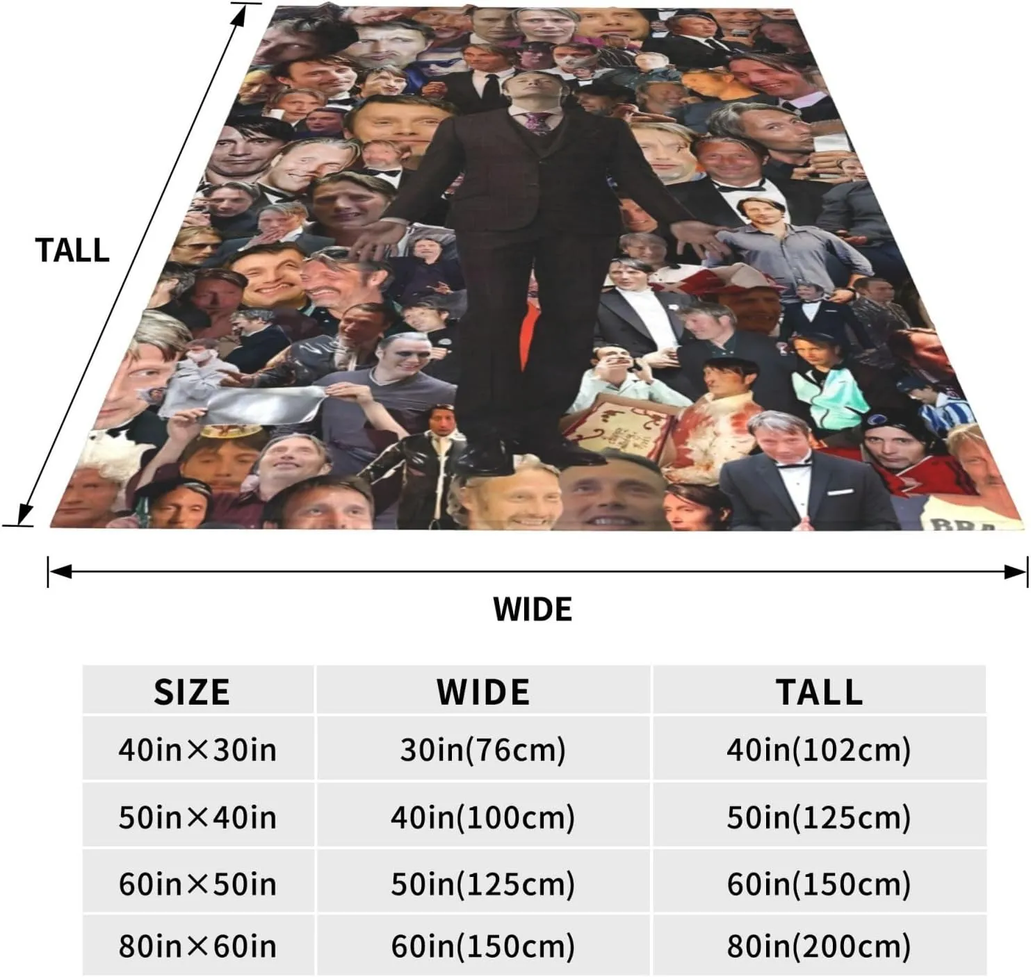 Mads Mikkelsen Blanket Flannel Fleece Printed Throw Blankets Ultra Soft Micro Warm Blanket for All Season Bedding Chair Sofa Couch Bed 50"x40"