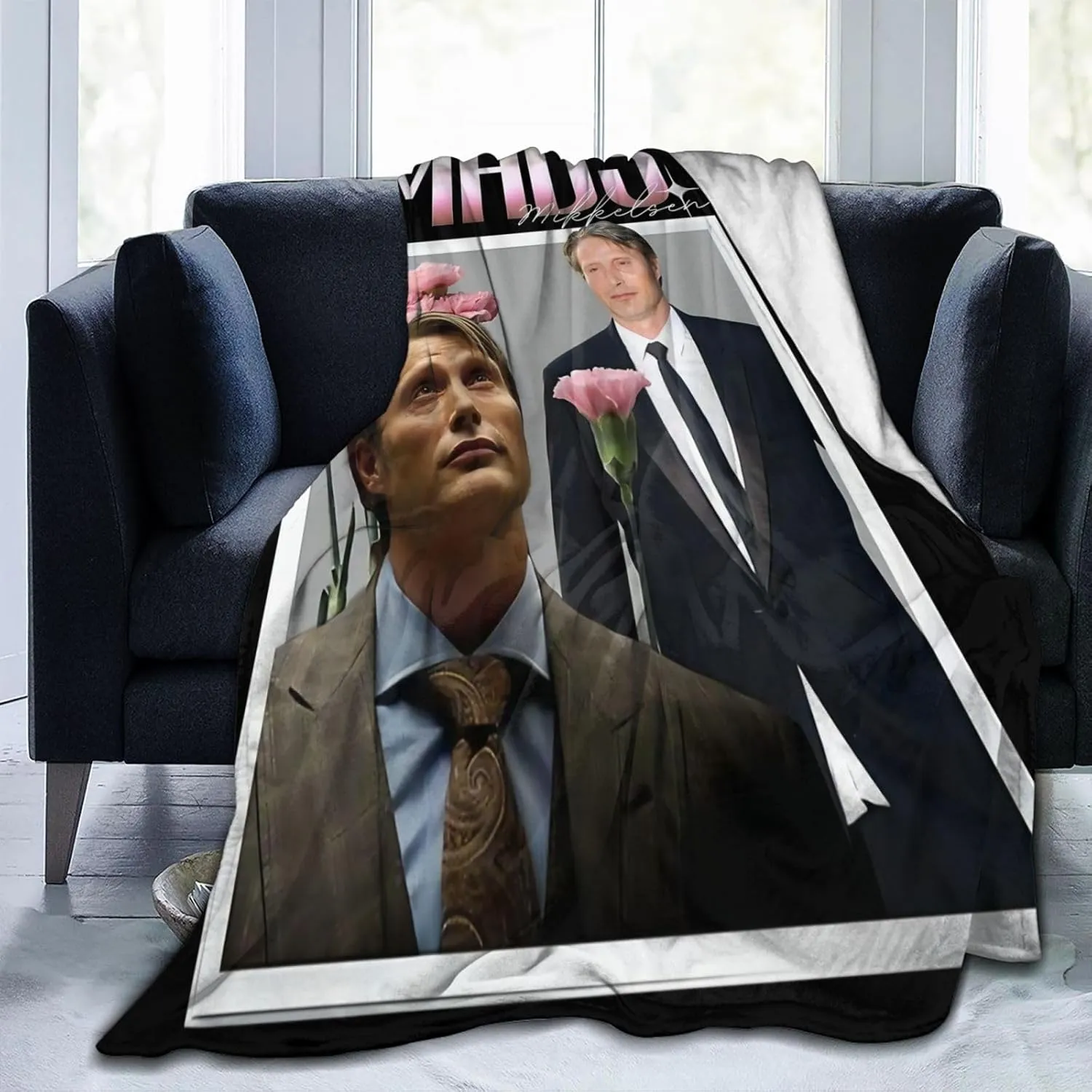 Mads Mikkelsen Blanket Flannel Fleece Printed Throw Blankets Ultra Soft Micro Warm Blanket for All Season Bedding Chair Sofa Couch Bed 50"x40"