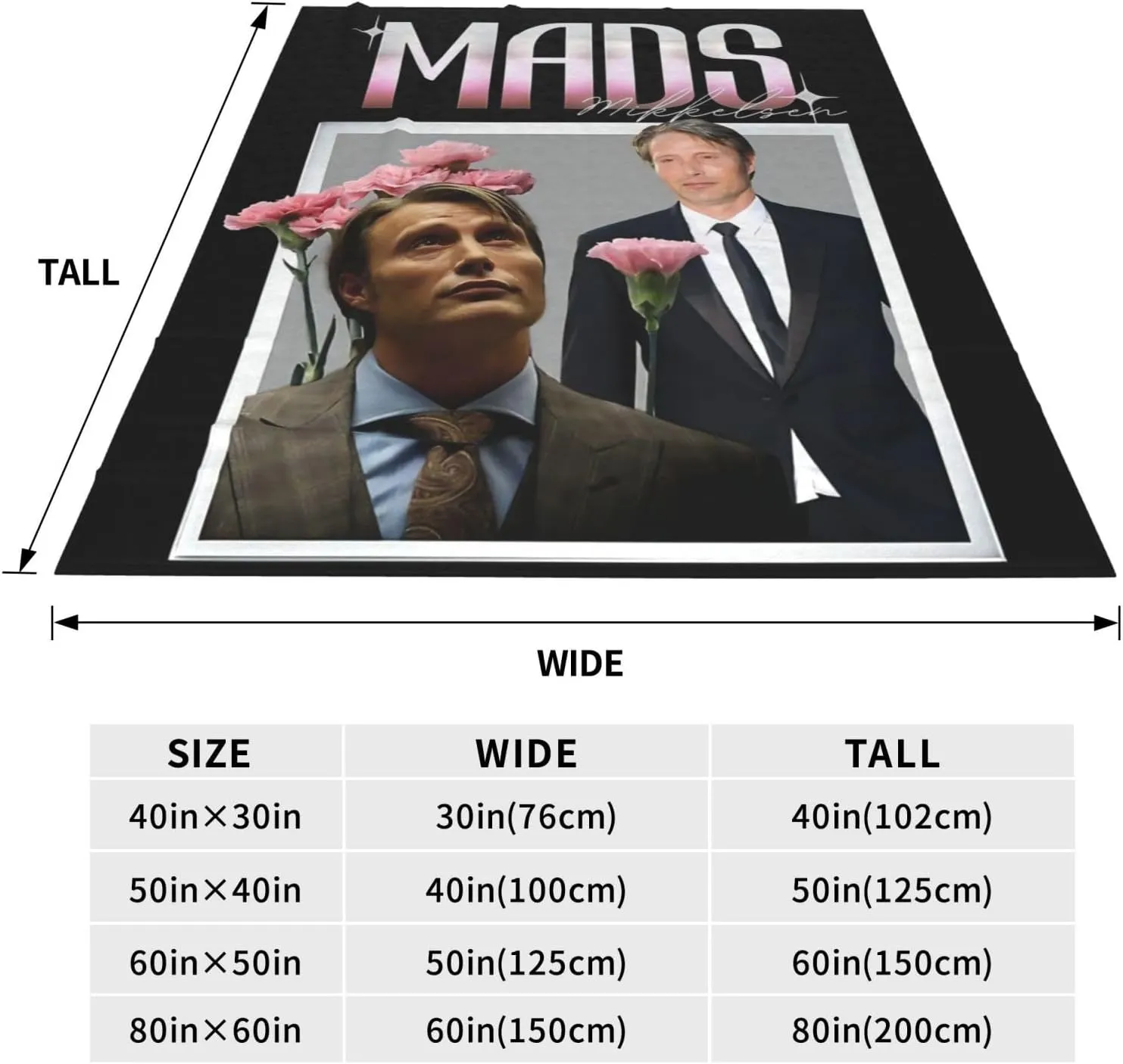 Mads Mikkelsen Blanket Flannel Fleece Printed Throw Blankets Ultra Soft Micro Warm Blanket for All Season Bedding Chair Sofa Couch Bed 50"x40"