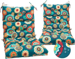 Magpie Fabrics Indoor Outdoor Tufted High Back Chair Cushion Set of 2, Waterproof All-Weather Deep Seating Rocking Chair Patio Chaise Lounge Sun Lounger Chair Cushions(Heronsbill Turquoise Green)