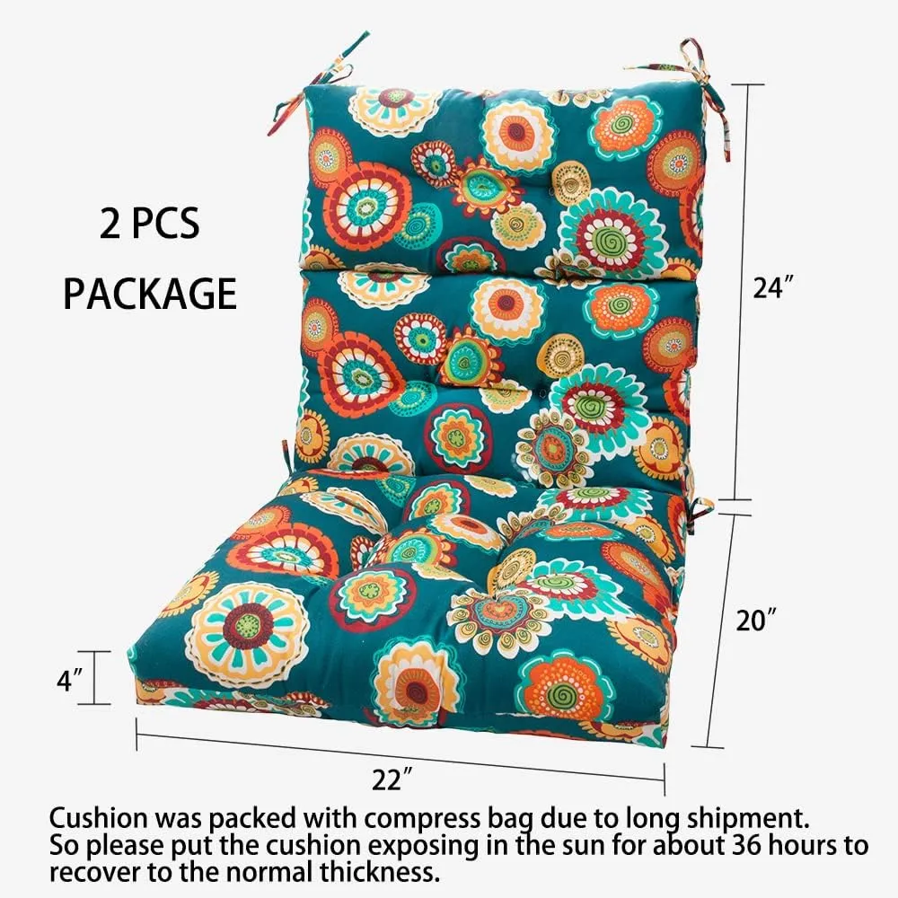 Magpie Fabrics Indoor Outdoor Tufted High Back Chair Cushion Set of 2, Waterproof All-Weather Deep Seating Rocking Chair Patio Chaise Lounge Sun Lounger Chair Cushions(Heronsbill Turquoise Green)
