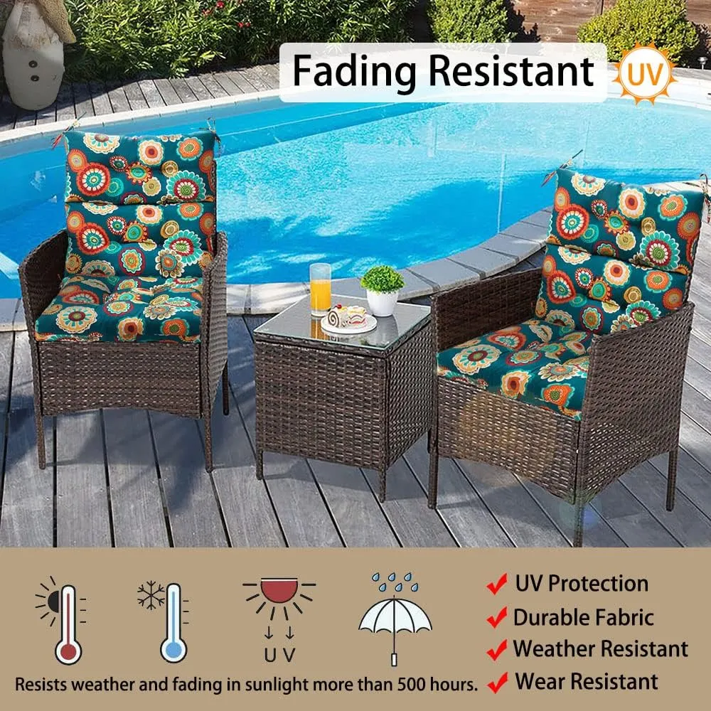 Magpie Fabrics Indoor Outdoor Tufted High Back Chair Cushion Set of 2, Waterproof All-Weather Deep Seating Rocking Chair Patio Chaise Lounge Sun Lounger Chair Cushions(Heronsbill Turquoise Green)
