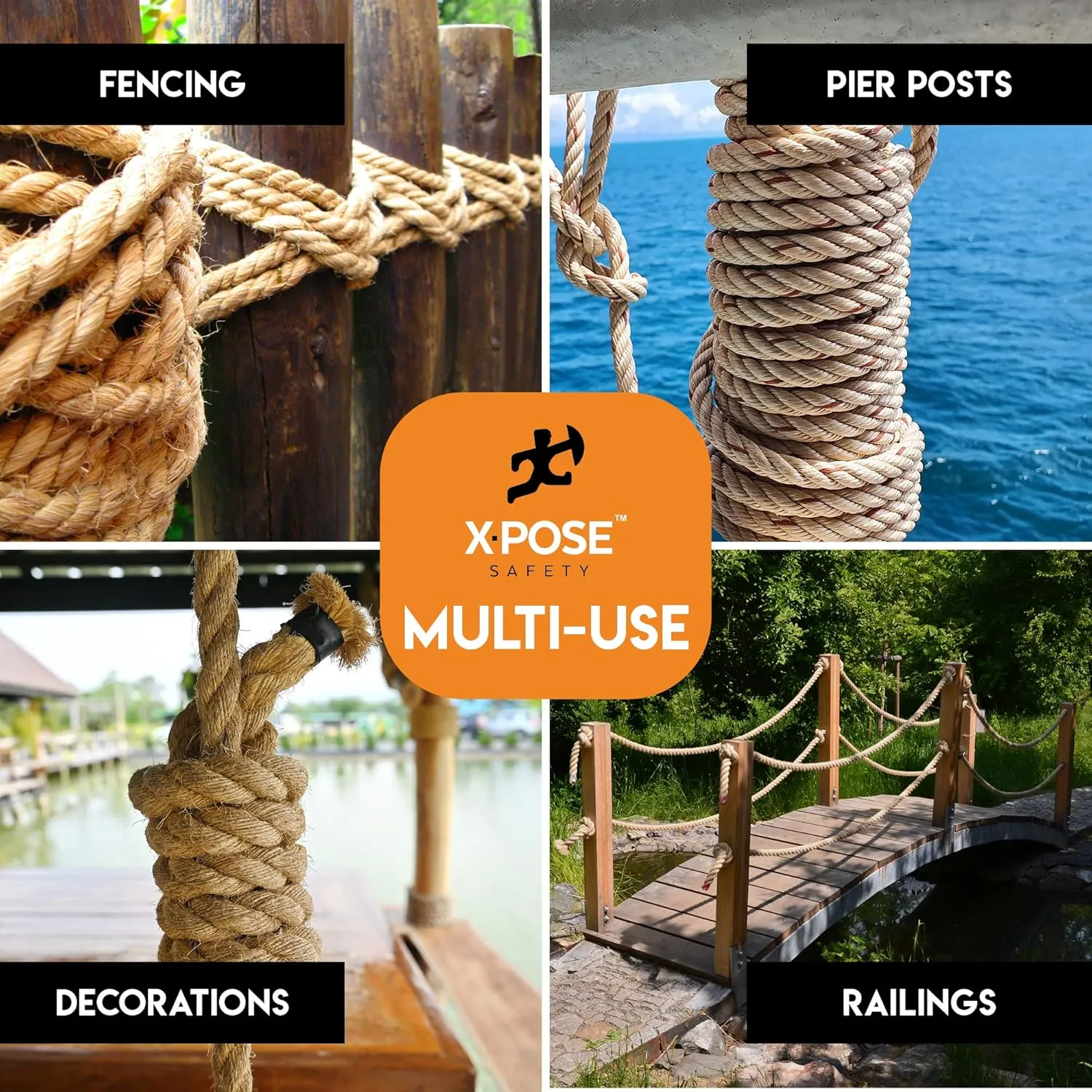 Manila Rope - 3/8 Inch 600' - 3 Strand Cordage Twisted Braided Rope - Thick Natural Fiber for Nautical, Marine, Decorative for Crafts, Porch Column, Outdoor Pole Wrap,Tree Swing