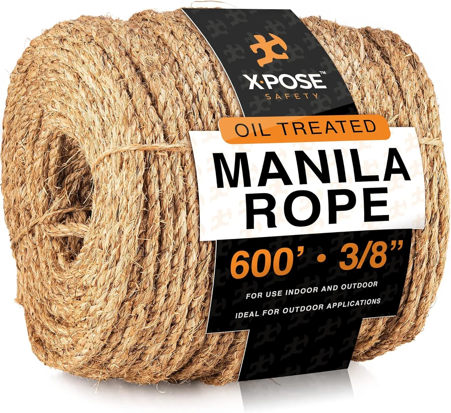 Manila Rope - 3/8 Inch 600' - 3 Strand Cordage Twisted Braided Rope - Thick Natural Fiber for Nautical, Marine, Decorative for Crafts, Porch Column, Outdoor Pole Wrap,Tree Swing
