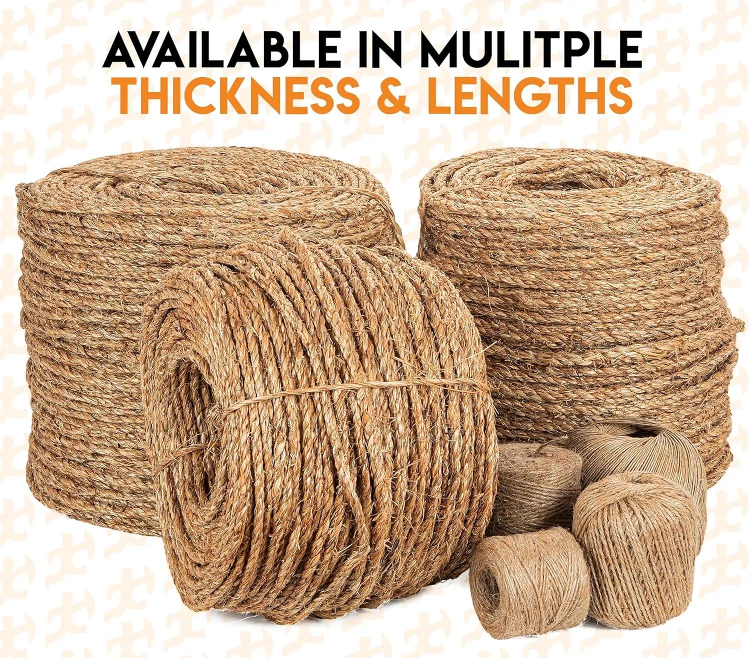 Manila Rope - 3/8 Inch 600' - 3 Strand Cordage Twisted Braided Rope - Thick Natural Fiber for Nautical, Marine, Decorative for Crafts, Porch Column, Outdoor Pole Wrap,Tree Swing