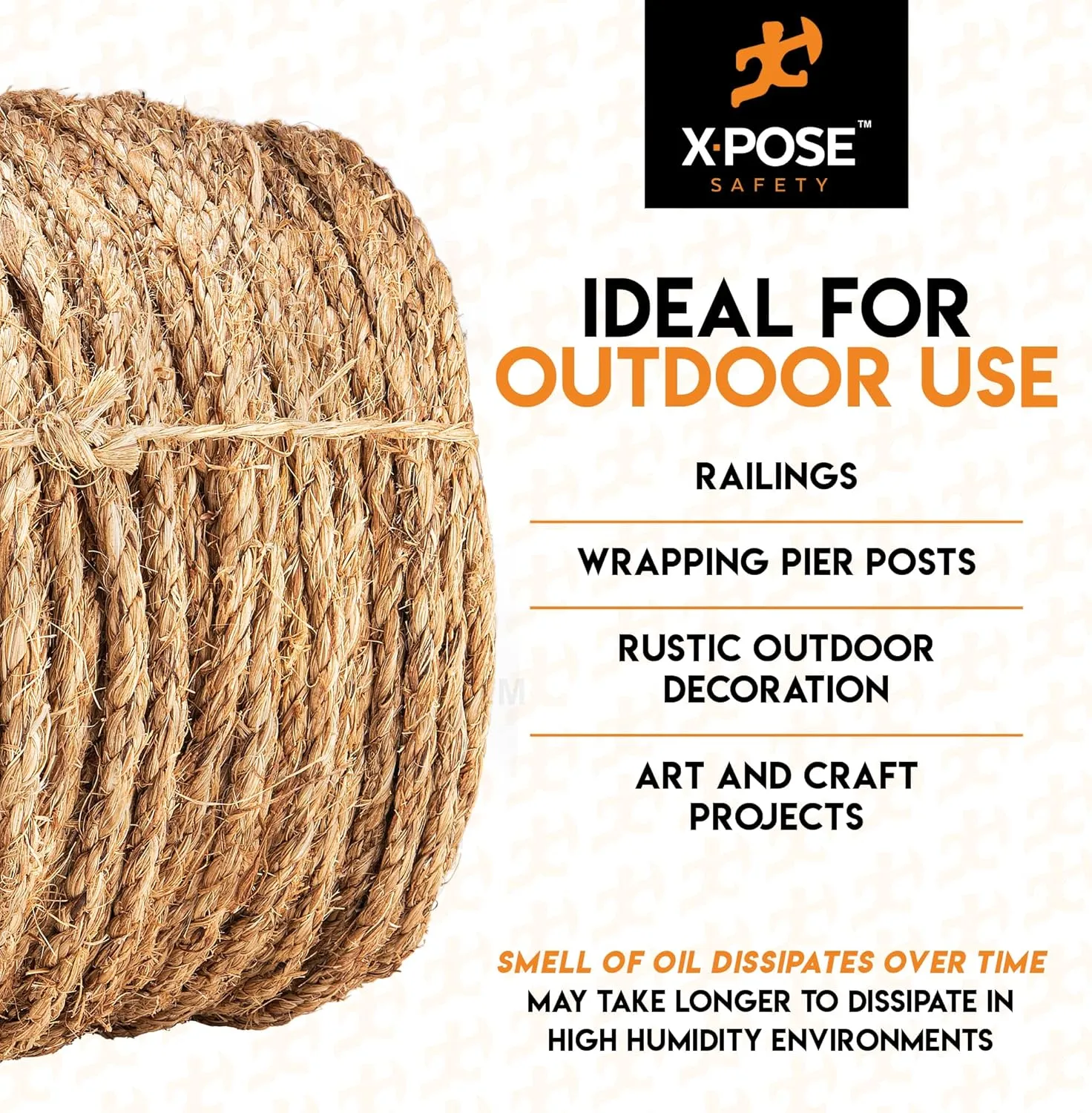 Manila Rope - 3/8 Inch 600' - 3 Strand Cordage Twisted Braided Rope - Thick Natural Fiber for Nautical, Marine, Decorative for Crafts, Porch Column, Outdoor Pole Wrap,Tree Swing