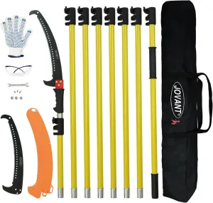 Manual Pole Saw,6.5-26 ft Extendable Pole with Double Lock Design to Reach up 32ft for High Branches Trimming,SK5 Sharp Three-Sided Sharpened Edges Blade for Pruning Wild Palm Shrub and Tree