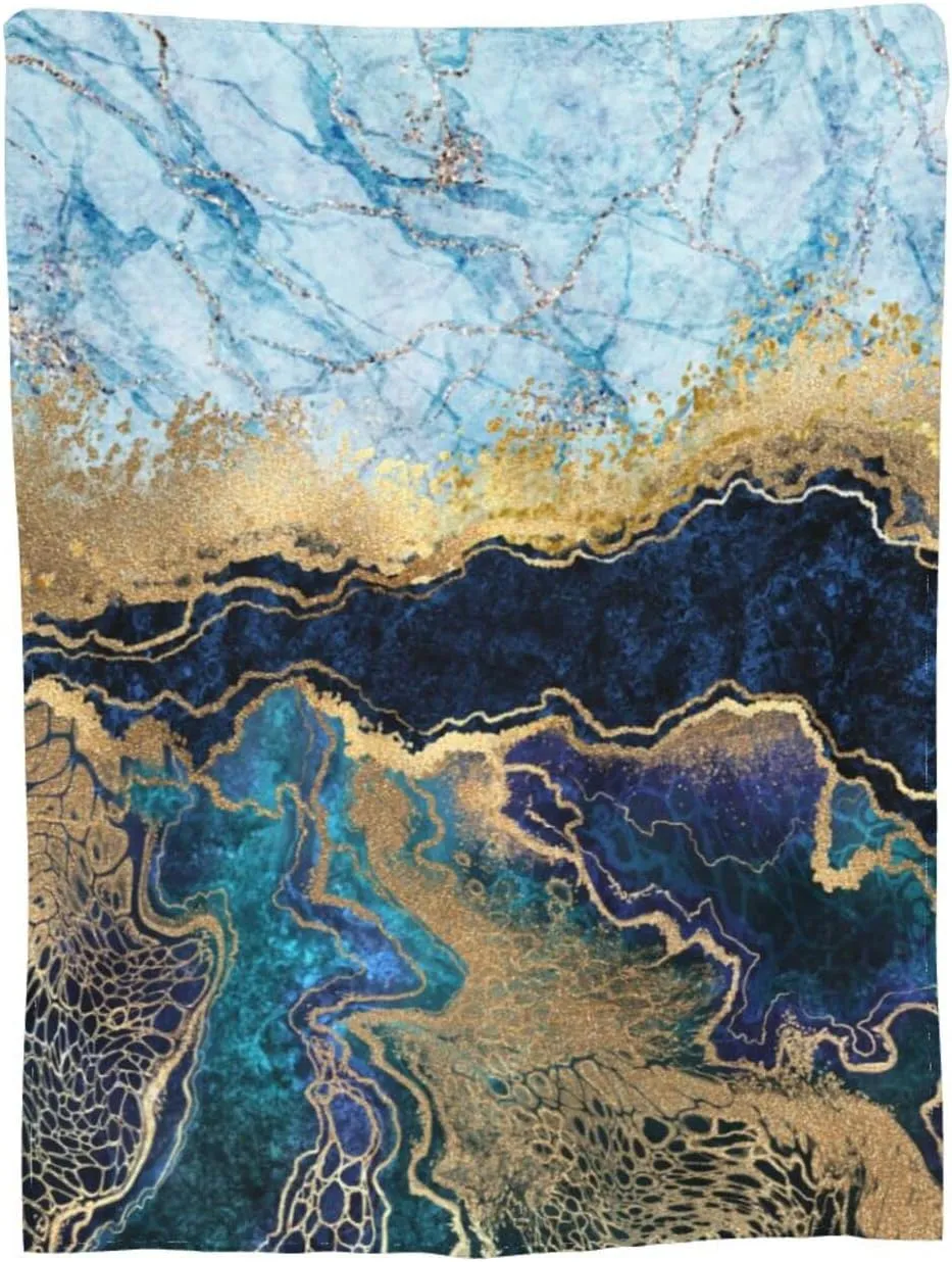 Marble Blue Throw Blanket Soft Cozy Plush Warm Fleece Blanket for Sofa Couch Bed 80"X60"