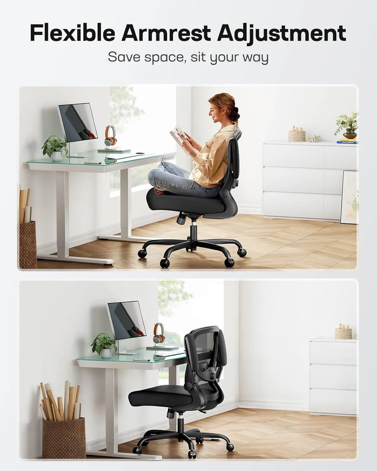 Marsail Ergonomic Office Chair: Ergonomic Desk Chair with Adjustable 3D Lumbar Support, Desk Chair Comfy with Flip-up Armrests, 90-120° Tilt Lock and Thick Cushion, Home Office Desk Chair 300 LBS