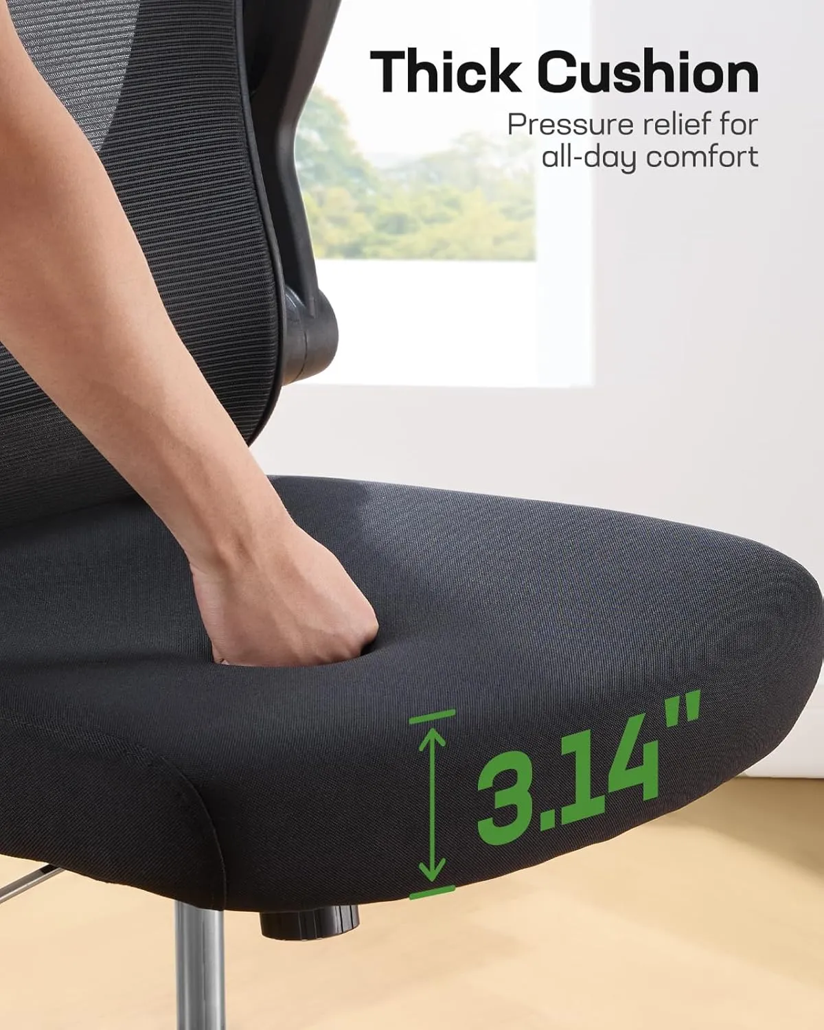 Marsail Ergonomic Office Chair: Ergonomic Desk Chair with Adjustable 3D Lumbar Support, Desk Chair Comfy with Flip-up Armrests, 90-120° Tilt Lock and Thick Cushion, Home Office Desk Chair 300 LBS