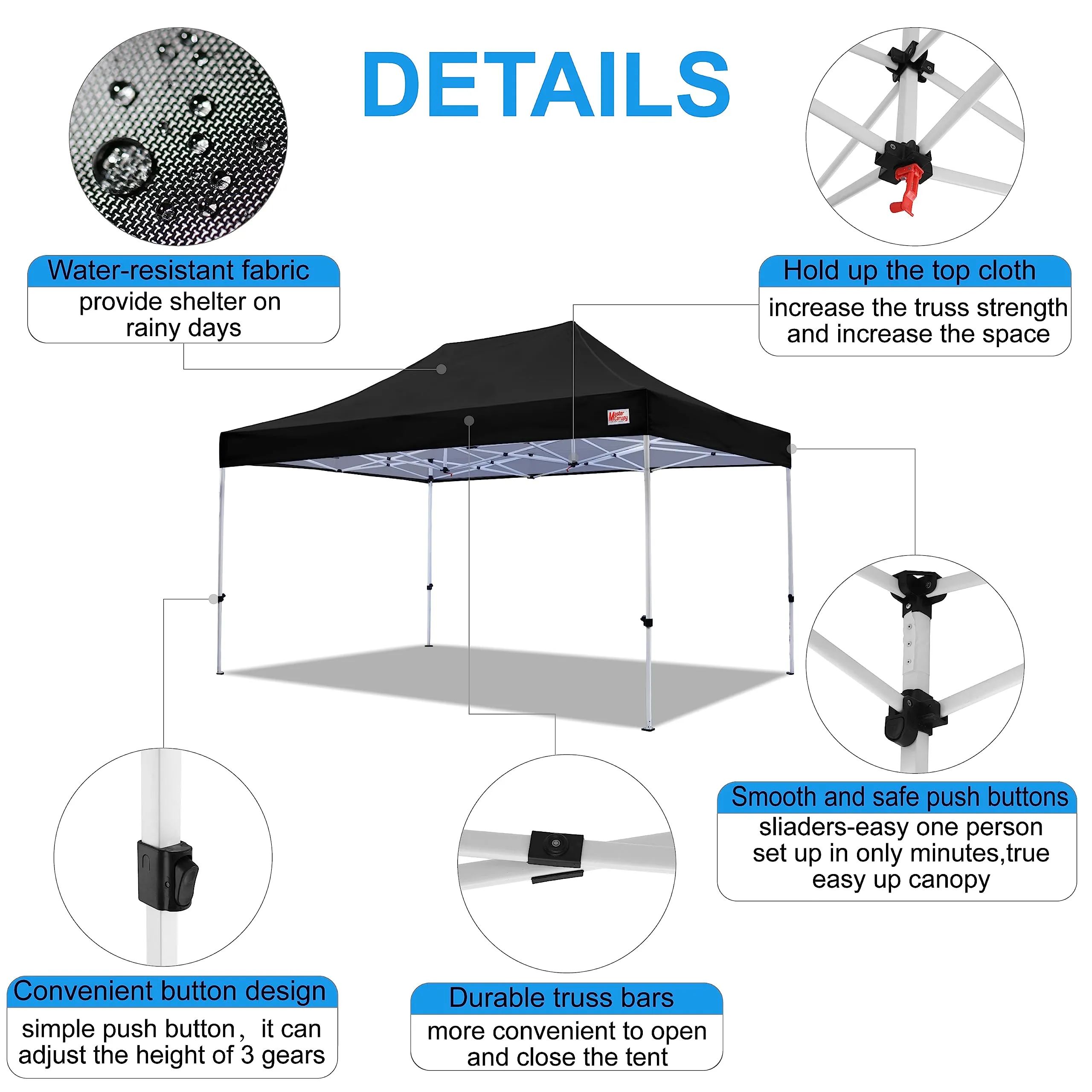 MASTERCANOPY Pop Up Canopy Tent Commercial Grade 10x15 Instant Shelter (Black)