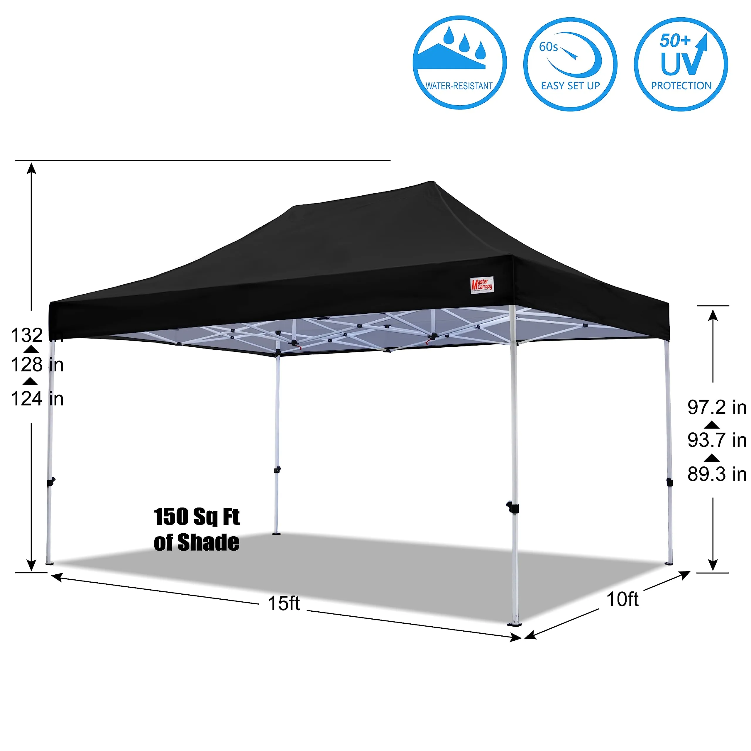 MASTERCANOPY Pop Up Canopy Tent Commercial Grade 10x15 Instant Shelter (Black)