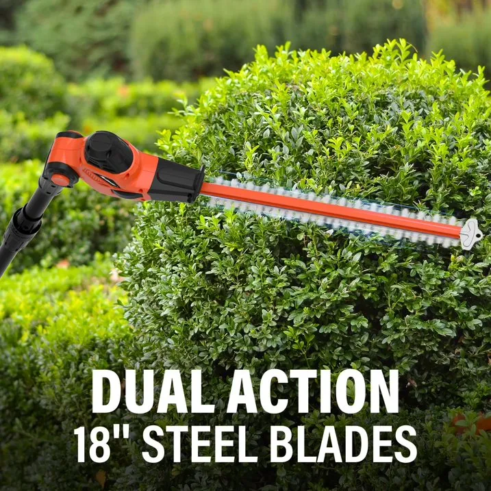 MAXLANDER Hedge Trimmer 18-Inch Cordless Pole Hedge Trimmer, 16-Feet Max Reach Hedge Trimmer with Extension Pole, Multi-angle Adjustable, 2.0Ah Battery and Charger Included