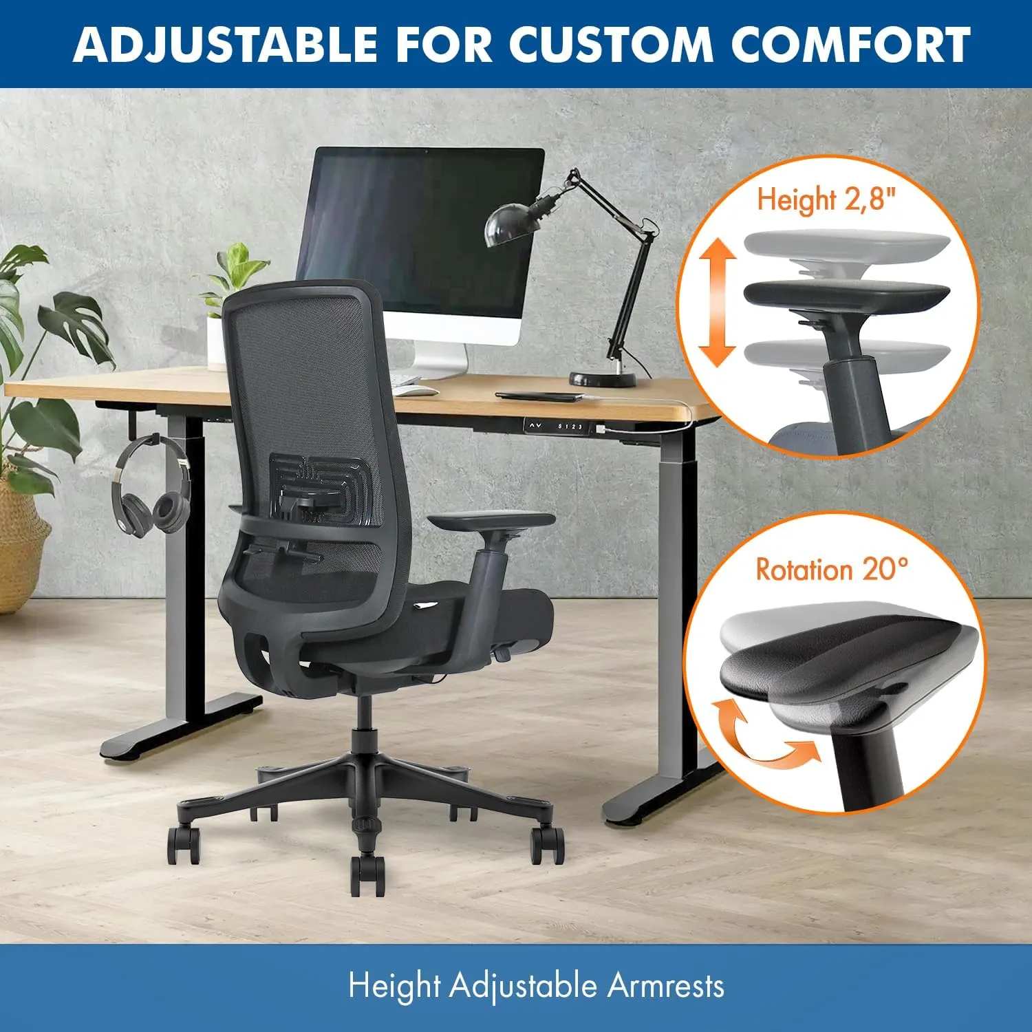 Mesh Office Chair – Ergonomic Office Chair with Lumbar Support, Adjustable 3D Arms & Soft Seat – Holds Up to 330lbs (Gray)
