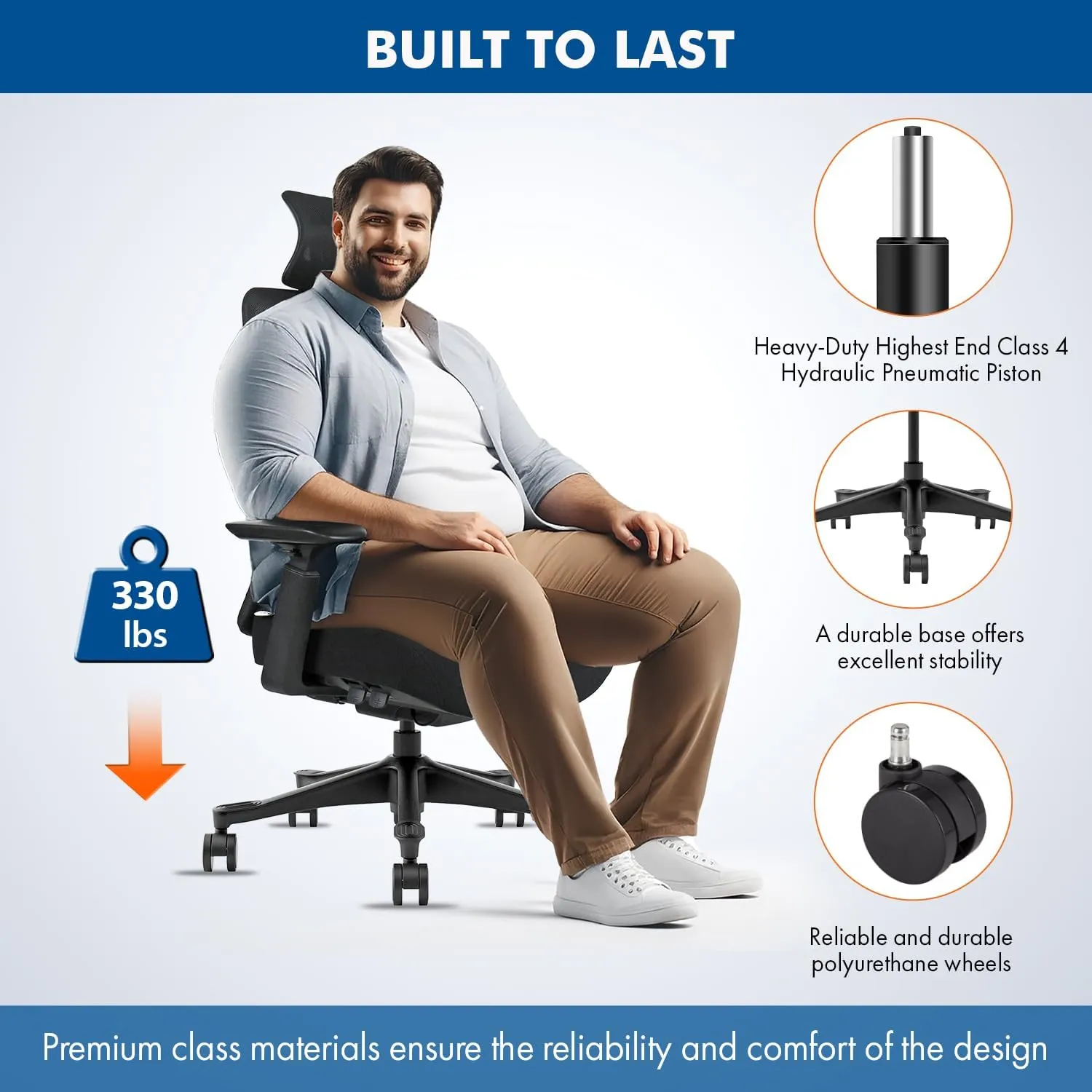 Mesh Office Chair – Ergonomic Office Chair with Lumbar Support, Adjustable 3D Arms & Soft Seat – Holds Up to 330lbs (Gray)