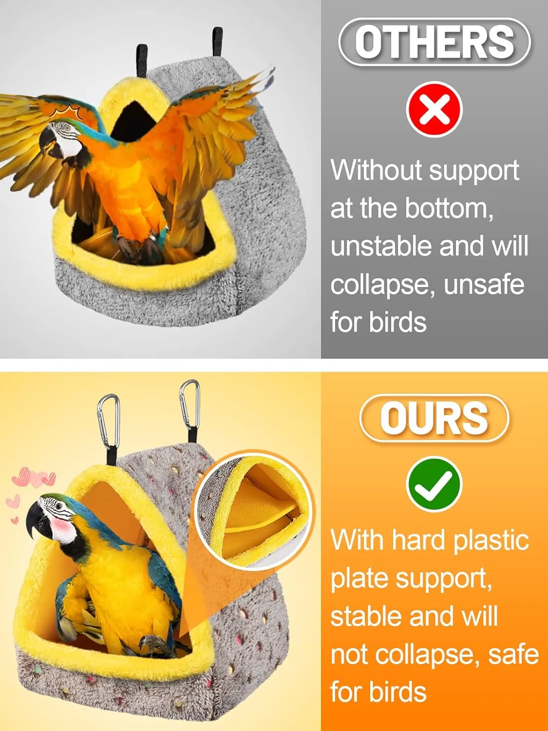 MEWTOGO Large Winter Warm Bird Nest House, Comfortable Bird Bed for Cage with Mat, Hanging Hammock Shed Hideaway Hut Gift for Macaws African Grey Amazon Parrots