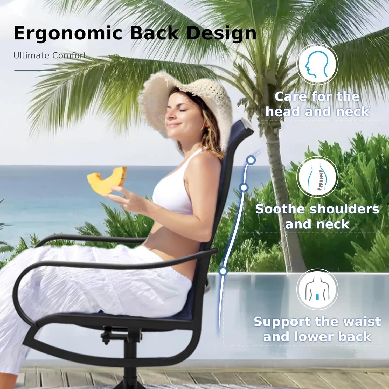 MFSTUDIO Outdoor Swivel Patio Dining Chairs Set of 2, High Back Breathable Textilene Patio Chairs for Balcony, Backyad, Deck, Garden (Navy Fabric,Black Frame)