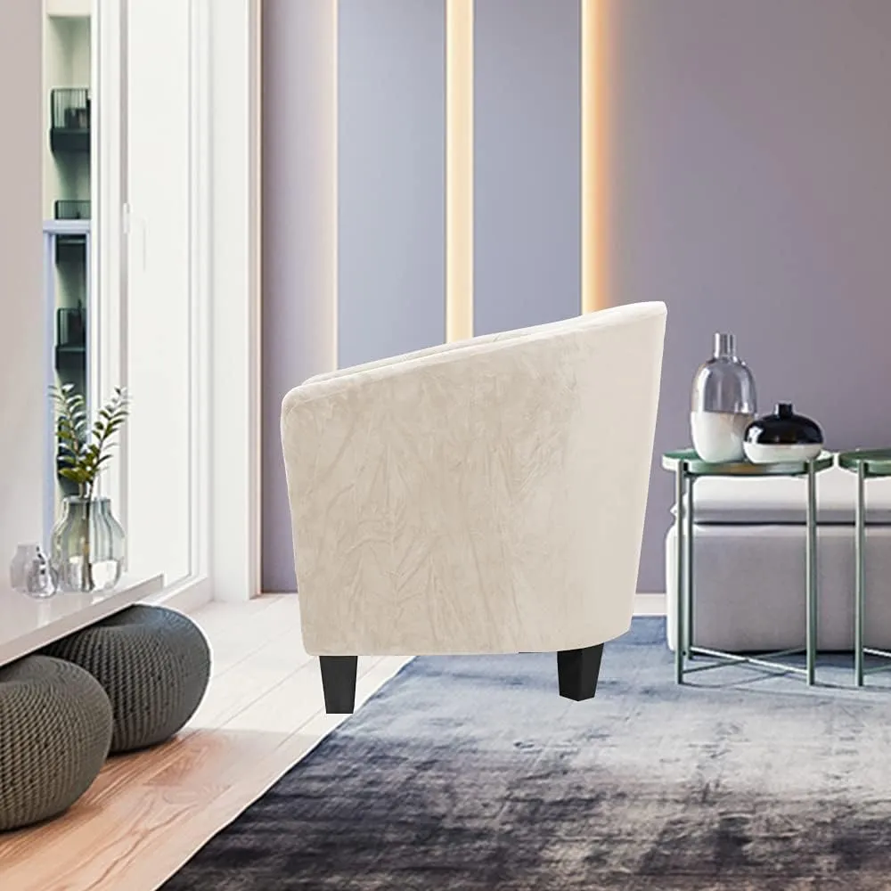 MIFXIN Tub Chair Slipcover 2-Piece Velvet Stretch Club Chair Cover with Cushion Cover Spandex Round Barrel Chair Couch Armchair Furniture Protector for Living Room Hotel (Beige)