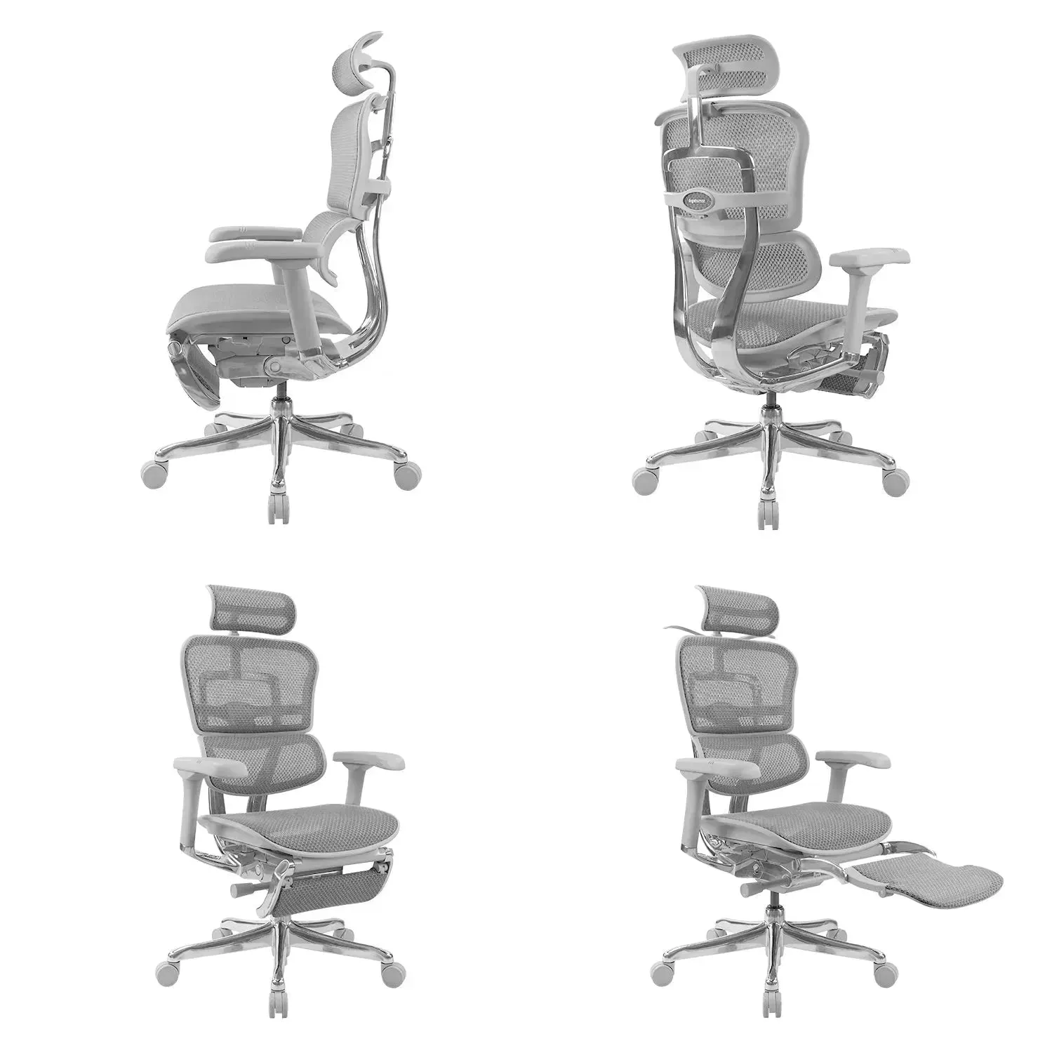 Modern Mesh  Ergonomic Office Chair Grey Frame With Legrest ERGOHUMAN E2