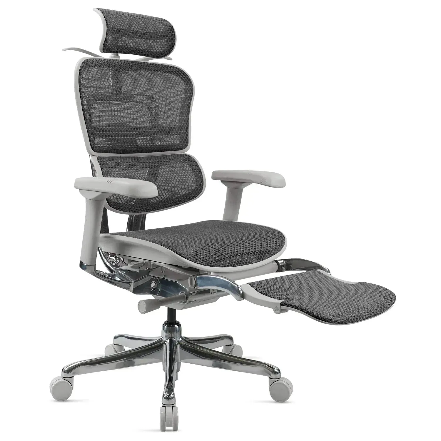 Modern Mesh  Ergonomic Office Chair Grey Frame With Legrest ERGOHUMAN E2