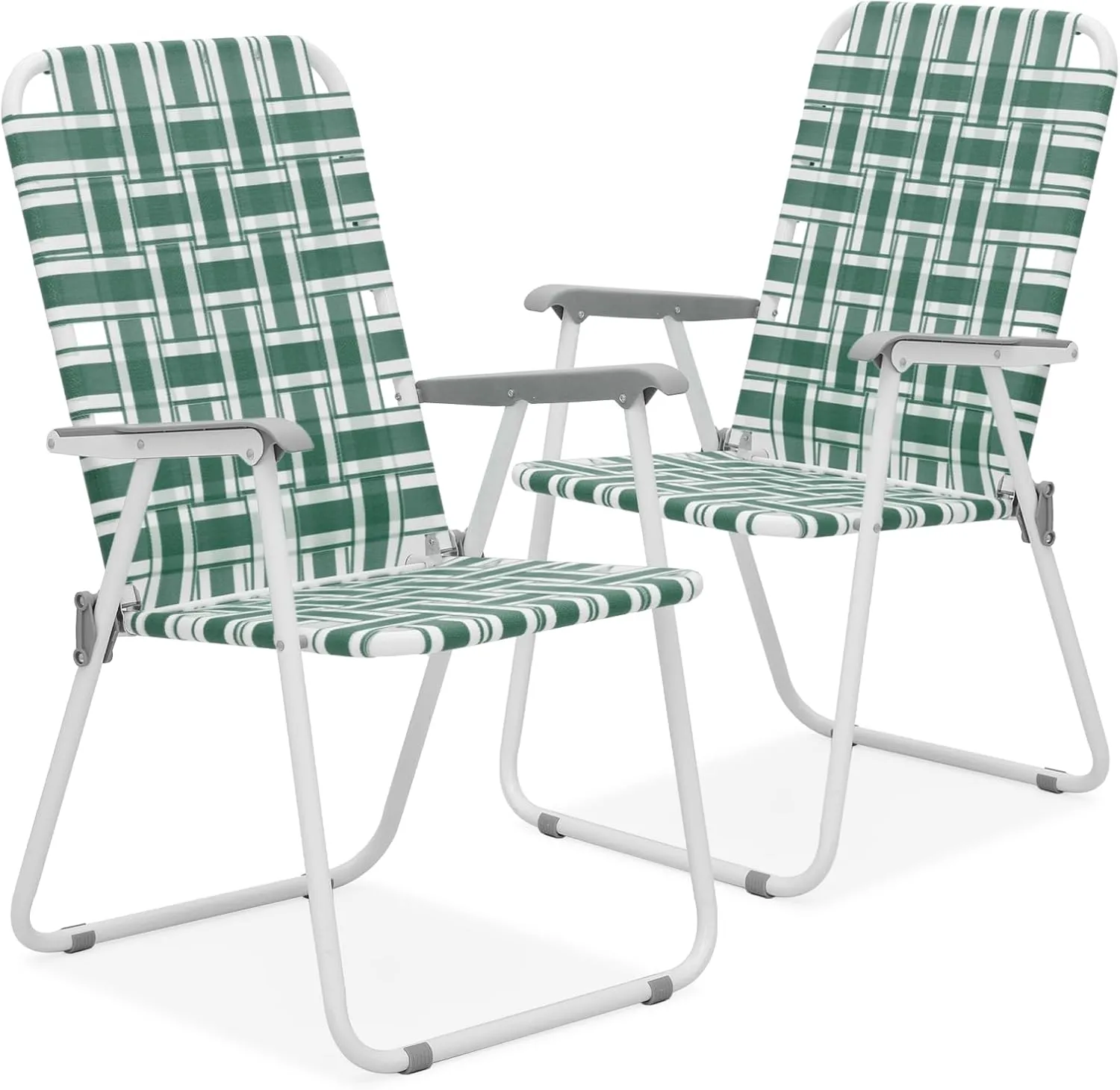 MoNiBloom Folding Lawn Beach Chair for Adults Portable Lightweight Heavy-Duty Steel Lounge Camping Chairs for Patio Yard Garden Backyard Outdoor (Dark Green, 2-Pack)
