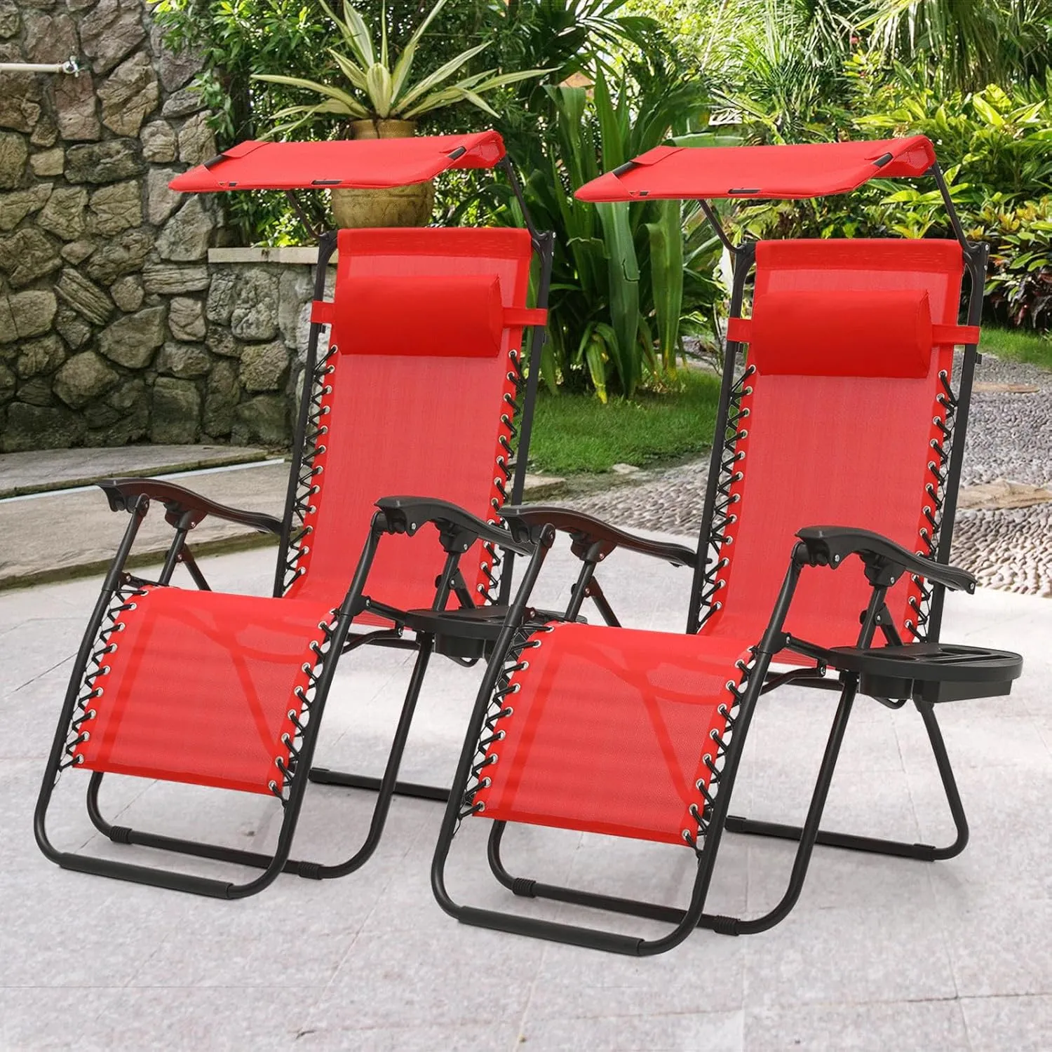MoNiBloom Patio Zero Gravity Chair Outdoor Recliner Lounger with Canopy Shade and Foot Rest, Cup Holder, 330lbs Capacity, Red