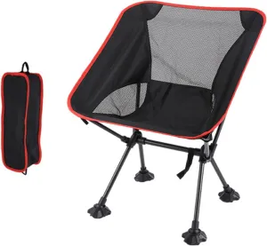 Moon Chair Portable Outdoor Folding Chair Can Be Used for Fishing Sketching and Picnic Comfortable Breathable Mesh with Backrest-Black red