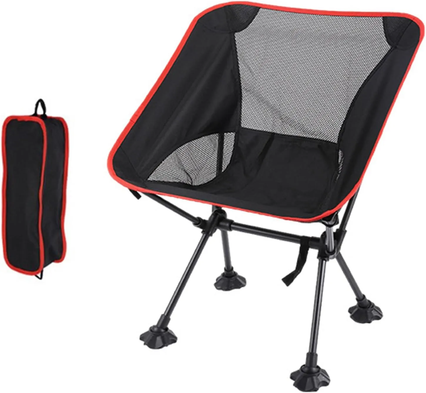 Moon Chair Portable Outdoor Folding Chair Can Be Used for Fishing Sketching and Picnic Comfortable Breathable Mesh with Backrest-Black red