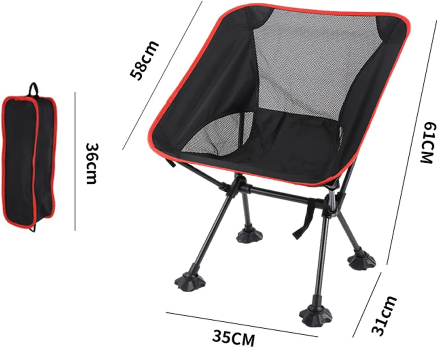 Moon Chair Portable Outdoor Folding Chair Can Be Used for Fishing Sketching and Picnic Comfortable Breathable Mesh with Backrest-Black red