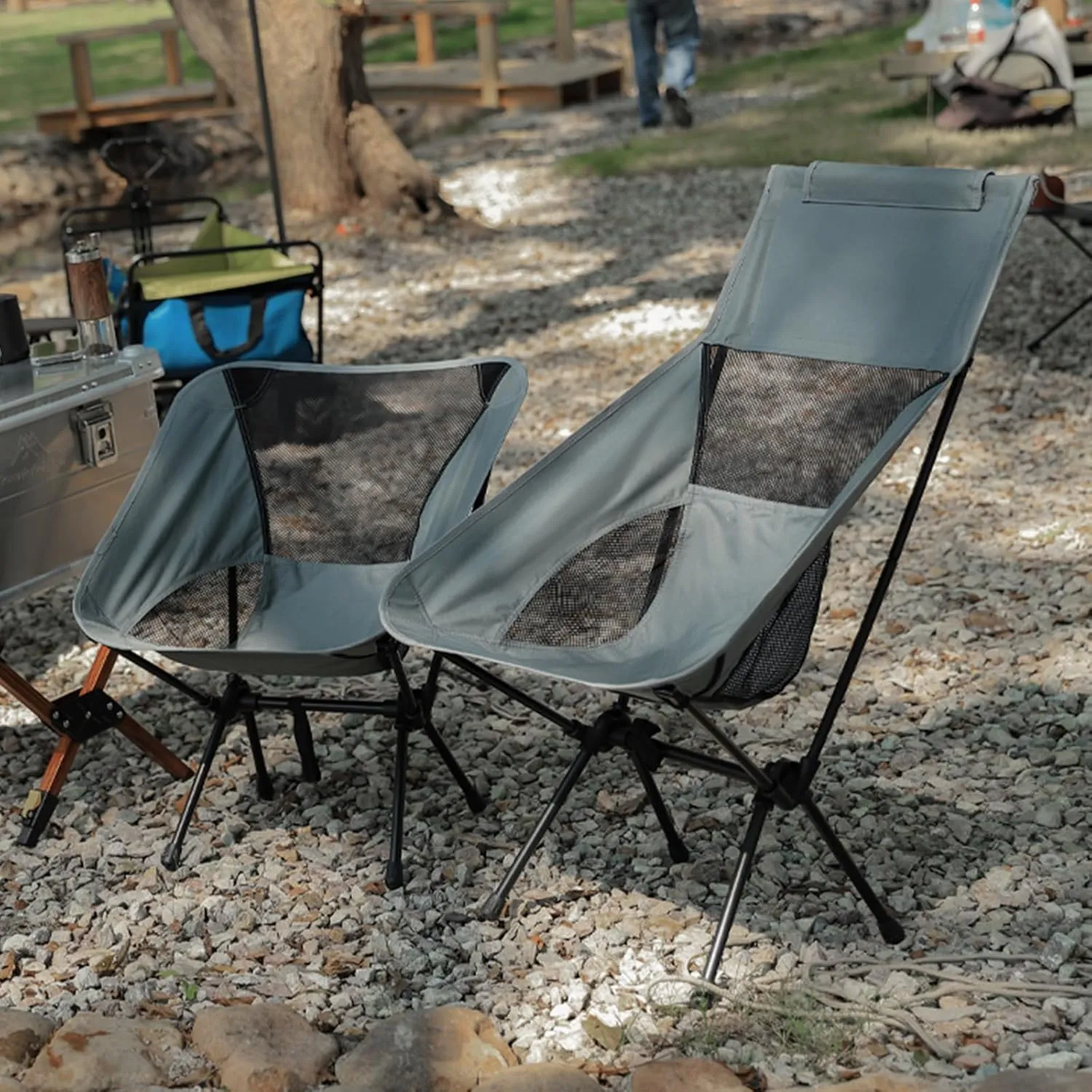 Moon Chair Portable Outdoor Folding Chair Can Be Used for Fishing Sketching and Picnic Comfortable Breathable Mesh with Backrest-Black red