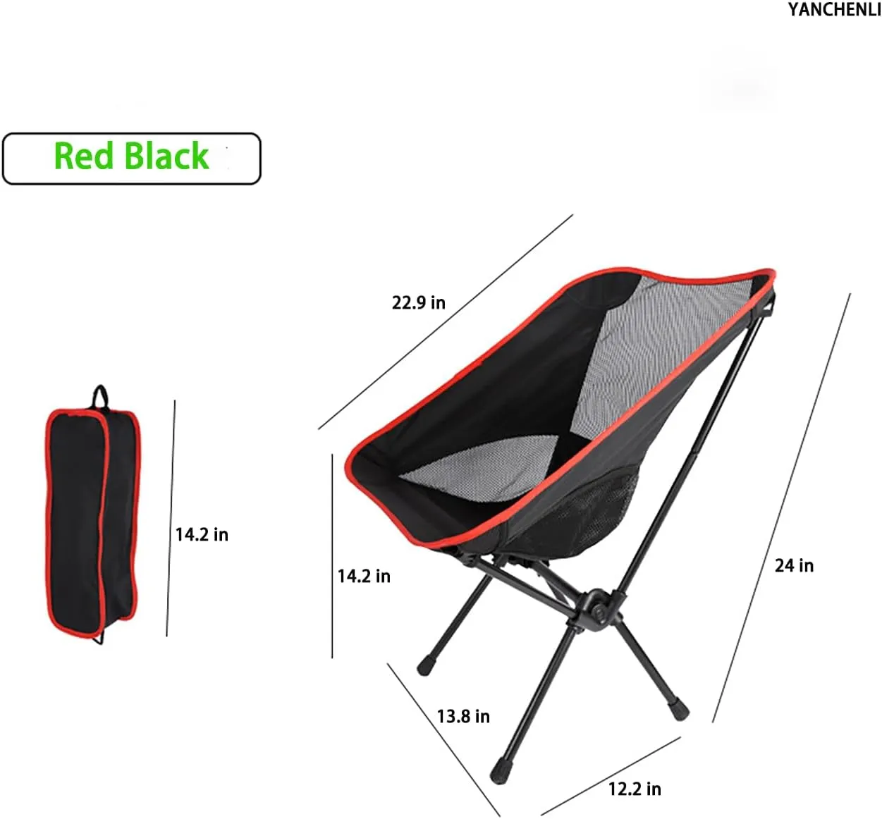Moon Stool Portable Camping Chair Durable and Comfortable Folding Camping Chair, Perfect for Outdoor Activities, Max Load 220 lbs, Made with Aircraft Grade Aluminum (Red Black,Small Size)