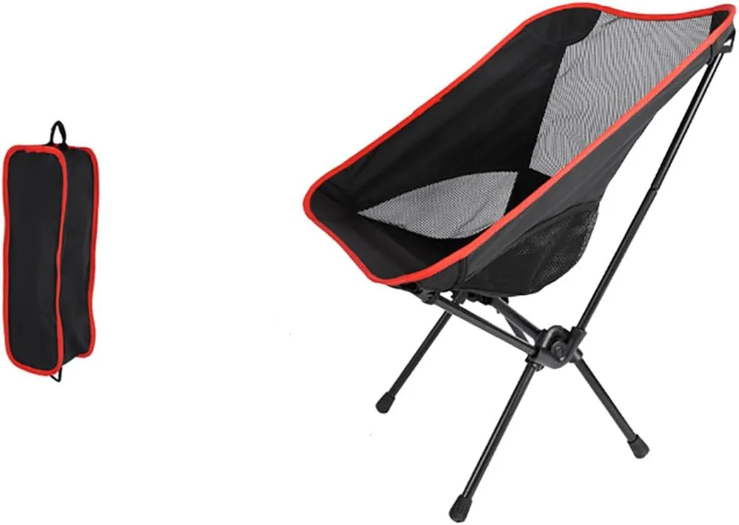 Moon Stool Portable Camping Chair Durable and Comfortable Folding Camping Chair, Perfect for Outdoor Activities, Max Load 220 lbs, Made with Aircraft Grade Aluminum (Red Black,Small Size)