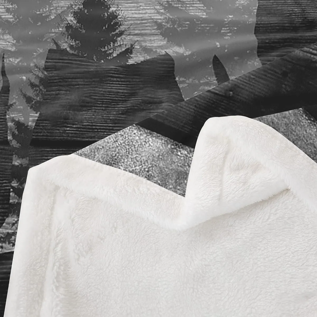 Moose Cabin Throw Blanket Wild Animal Jungle Pine Trees Silhouette Fleece Blanket for Kids Teens Adults Gray Wooden Stripes Grid Rustic Fuzzy Blanket for Housewarming Throw 50x60