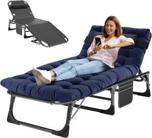 MOPHOTO Folding Chaise Lounge Chair 5-Position, Folding Cot, Heavy Duty Patio Chaise Lounges for Outside, Poolside, Beach, Lawn, Camping (Lounge Cot, Breezy Oceanic)