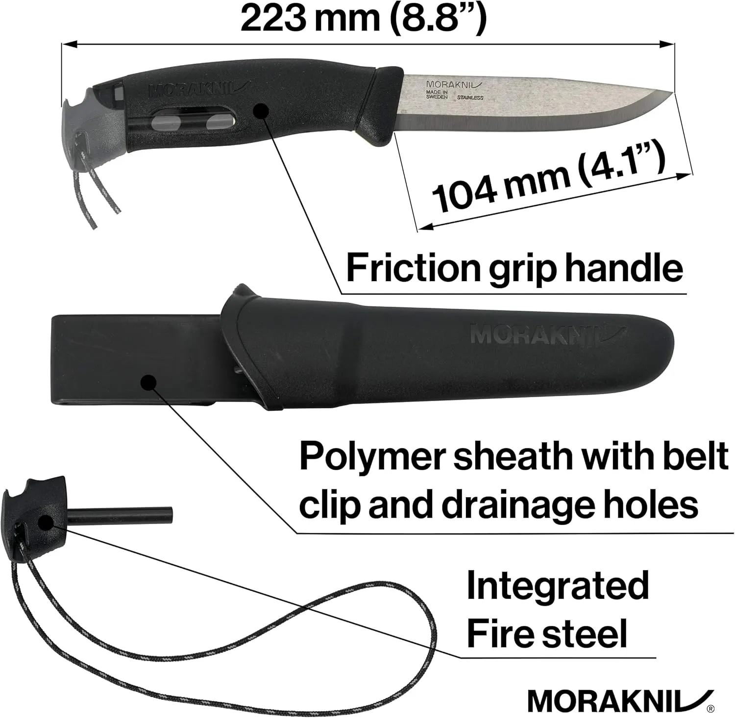 Morakniv Companion Spark 3.9-Inch Fixed-Blade Outdoor Knife and Fire Starter