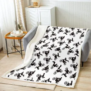 Motocross Rider Fleece Throw Blanket for Bed Sofa Couch Kids Extreme Sports Motorcycle Fuzzy Blanket Dirt Bike Motorbike Sherpa Blanket Boy Room Decor Plush Blanket 40“x50